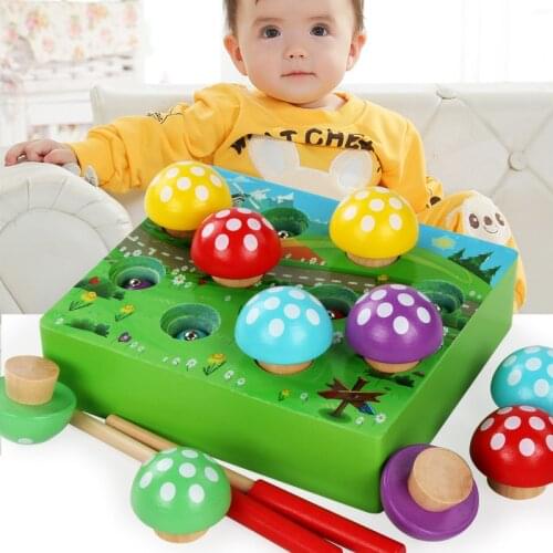 Montessori Wooden Toys Magnetic Games Fishing Toy Mushroom Forest Catch Worm Game Educational Puzzle Toys For Children Girl Gift