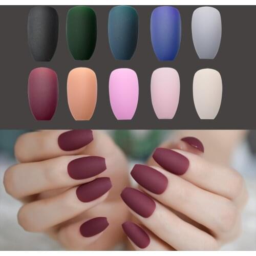 Matte Ballerina Nail Art Tips Burgundy Blue Black Green False Coffin Nails Soft Nude Pink Grey Flat Shape Manicure Fake Nail