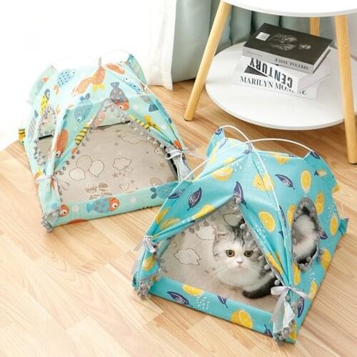 Cute Dogs Cats Summer Cooling Bed House Tent Den In Summer Removable Washable Collapsible Pet Princess Room for Cats Dogs D2297