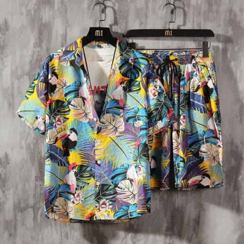 Mens Set Short Sleeve Hawaiian Shirt And Shorts Summer Casual Floral Shirt Beach Two Piece Suit 2021 New Fashion Men Sets M-5XL