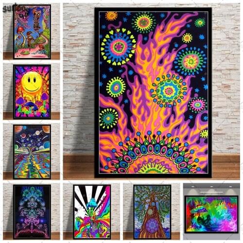 Psychedelic Trippy Abstract Acid Lsd Acrylic Hot Poster Wall Art Poster Canvas Painting Pictures for Living Room Home Decoration
