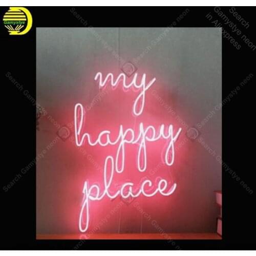 Neon Sign My Happy Place Glass Tube Neon Bulbs Sign Art Bar Bedroom Display Accesaries neon light Decor Room restaurant wall