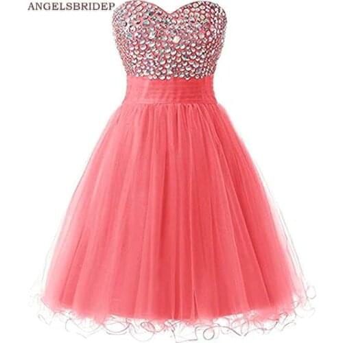 ANGELSBRIDEP Sweetheart Hoecoming Dresses Sparkly Crystal Bodice Tulle Cinderella Graduation Formal Party Gowns HOT Sale