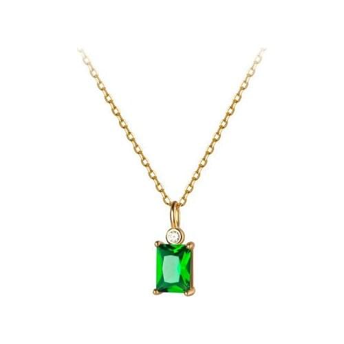 Authentic 100% REAL. 925 Sterling Silver FINE Jewelry Square Green emerald Necklace Pendant C-D8416