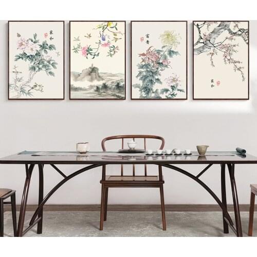 Chinese Style Retro Lotus Magnolia Plants Flower Goldfish Canvas Painting Poster and Print Home Decor Wall Art Picture for Room