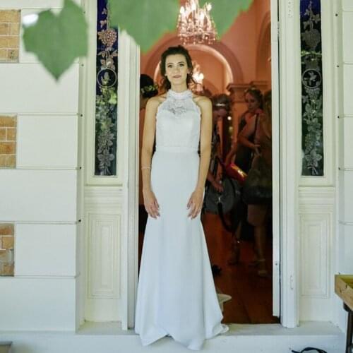 Simple Halter Sleeveless Mermaid Wedding Dresses Sexy Back Detachable Train Bohemian Bridal Gown Bride Dress Cusotmized