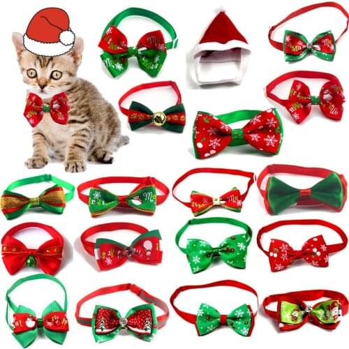 Christmas Holiday Pet Cat Dog Collar Bow Tie Adjustable Neck Strap Cat Dog Grooming Accessories Pet Product Supplies Christmas