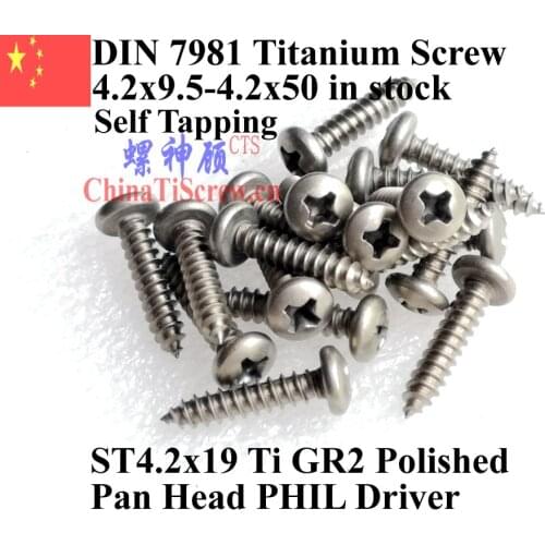 Titanium screws 4.2x16 Pan Head DIN 7981 Self Tapping Polished 50 pcs Ti GR2
