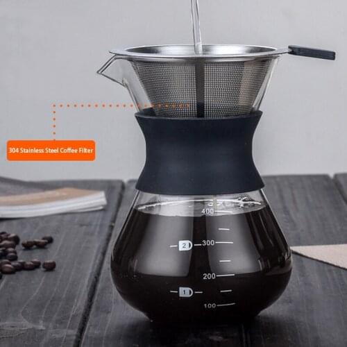 200/400ml Heat Resistant Manual Coffee Pot Practical Coffee Maker Paperless Reusable Stainless Steel Filter Glass Coffee Pots