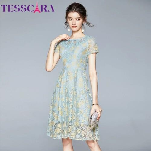 TESSCARA Women Summer Elegant Lace Dress Festa High Quality Wedding Party Robe Femme Vintage Designer A-Line Vestidos