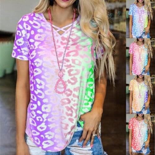 Summer T Shirt Women 2021 new rainbow gradient v-neck t-shirts short sleeves Female Tee Tshirts dropshipping CHD9011