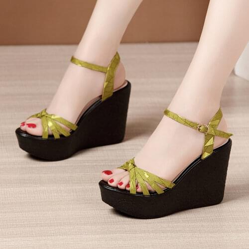 Plus Size 32-43 Platform Wedges Sandals Women Shoes 2020 Summer Fresh Green High Heels Sandals Ladies Office Party Beach Sandals