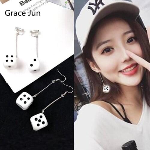 Korea Style Long Dice Shape Clip on Earrings for Girls Fashion Pierced Earrings New Arrival Charm Earrings Wholesale Earrings