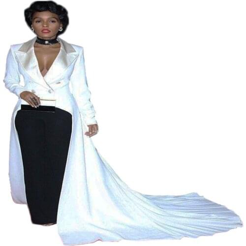 Long Train Women Suits 2 Pieces Lapel Sexy High V Neck Double Breast Fashion Formal Party Suits For Women Custom Made