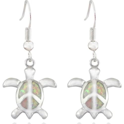 Turtle Shaped White Fire Opal Silver Plated Earring for Women OE276