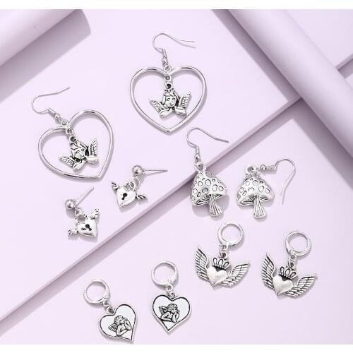 Lost Lady Fashion ING Creative Peach Heart Drop Earrings Romantic Angel Flying Heart StudEarrings Silver Alloy Jewelry Wholesale
