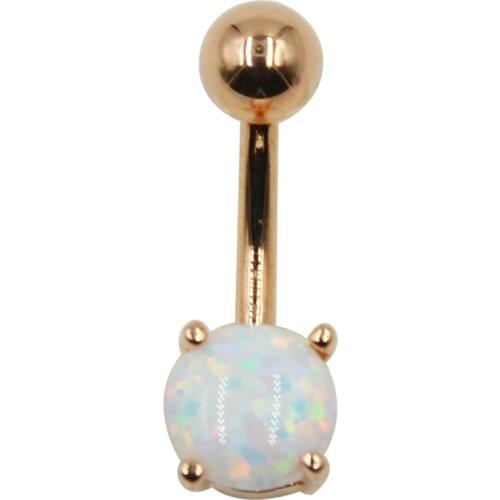 1Pc Surgical Steel Rose Gold Prong Setting Opal Stone Belly Button Navel Ring Body Piercing Stud Jewelry