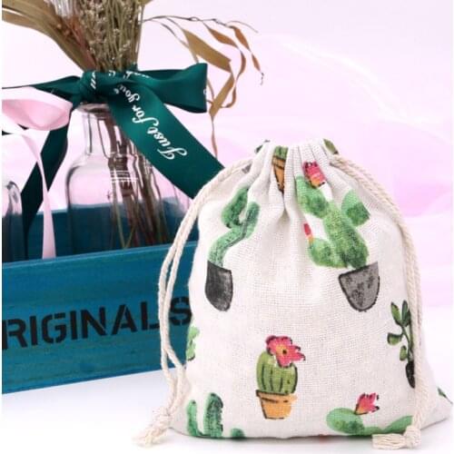 14*16cm Printed cotton bags Travel receipt accessories jewelry packaging Canvas Drawstring Gift Fresh cotton bundle bags 2pcs