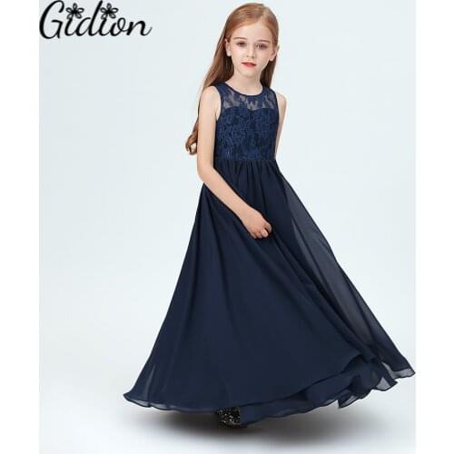 2020 Kids Princess Dress Girls Flower Embroidery Dress For Girls Blue Vintage Wedding Party Formal Ball Gown Children Clothing
