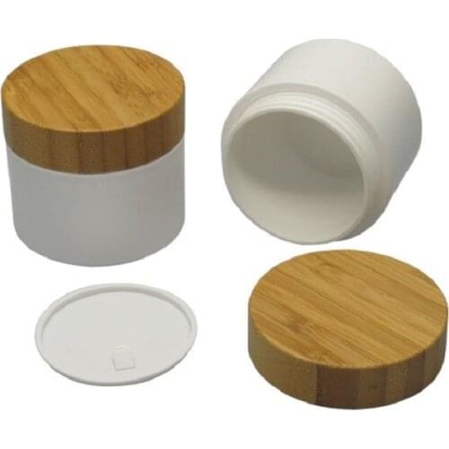 30g 50g Plastic Cream Bottle with Bamboo Lid, White Packing Jar with Wooden Cap, 30 Units/Lot