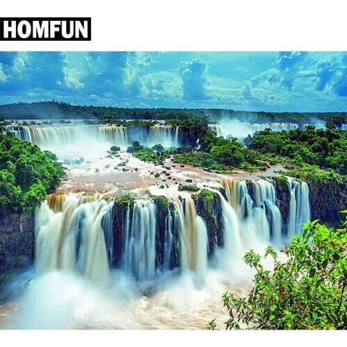 HOMFUN Full Square/Round Drill 5D DIY Diamond Painting "Forest waterfall" Embroidery Cross Stitch 5D Home Decor Gift A06225