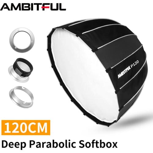 AMBITFUL P120 Portable 120CM 16 Metal Rods Deep Parabolic Softbox Bowens Mount Studio Flash Speedlite Reflector Studio Softbox