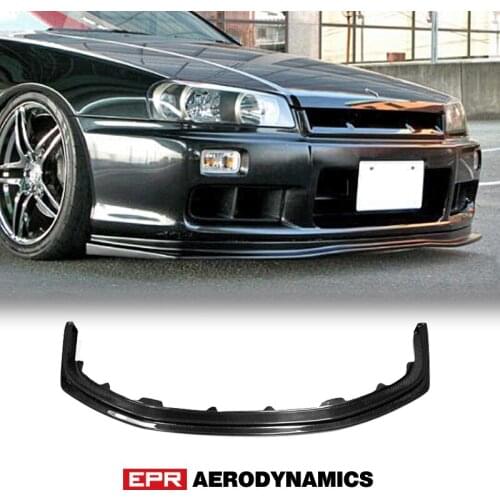 Car Accessories For Nissan R34 GTT 99-02 Carbon Fiber Type D1 Style Front Lip Glossy Fibre Bumper Splitter Racing Spoiler Kit