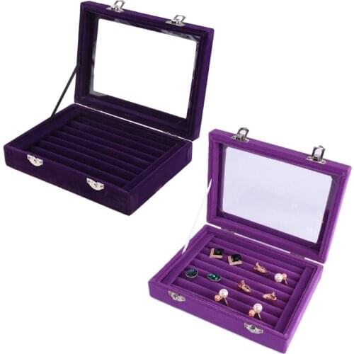 Velvet Jewelry Rings Display Tray Earring Storage Case Jewelry Storage Box Makeup Organizer Storage Box T84A