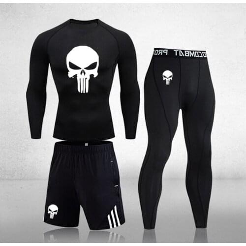 3PCS Seamless Mens Compression Jogging Set Workout Sportswear Gym Clothing Fitness Yoga Long Sleeve Leggings Sports Suits