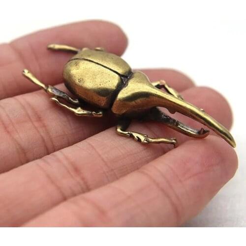 Solid Brass Simulation Insects Figurines Miniatures Bugs Tea Pet Ornaments Flowerpot Decoration Accessories Copper Beetle Statue