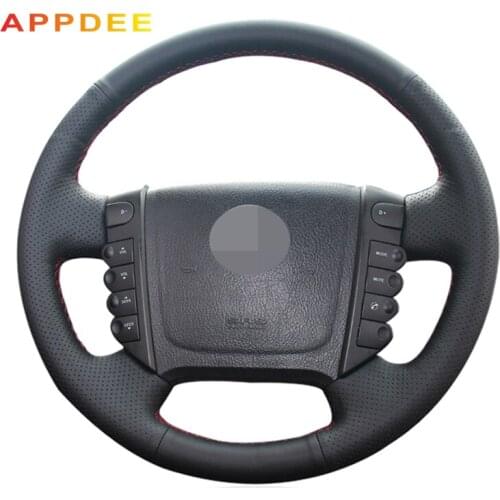 Handsewing Black Artificial Leather Steering Wheel Covers for Ssangyong Rexton Rexton W Rodius