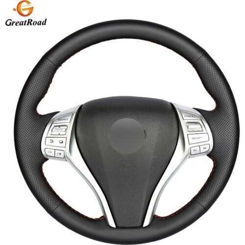 Hand-stitched Black Genuine leatherCar Steering Wheel Cover for Nissan Teana 2013-2018 Altima 2013-2018 X-Trail 2014-2017