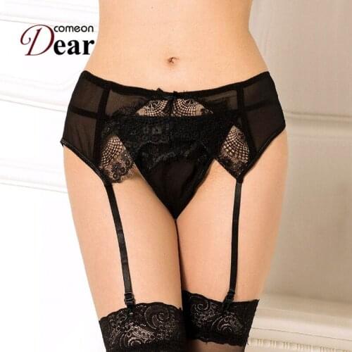 Comeondear Solid Color Sexy Transparent Lace Garter Panty Stockings Wedding Trim Lace Suspenders Womens Erotic Lingerie PB5123