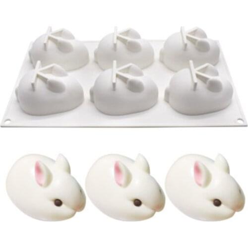 Cake Baking Pan 6 Cavity 3d Rabbit Mousse Easter Day Bunny Silicone Mold For French Dessert Soap Cupcake Jelly Ice Cube Tray
