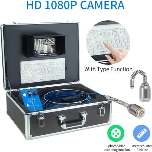50mm Cam Endoscope H1LA Drain PIPE Video Camera Self-level Pipeline Inspection Borescope System with Keyboard Auto-meter Counter