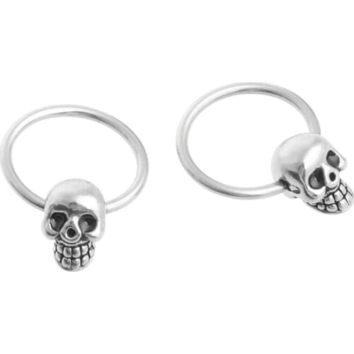 1 Pair Stainless Steel Skull Round Hoop Loop Earrings 0.39x0.28"