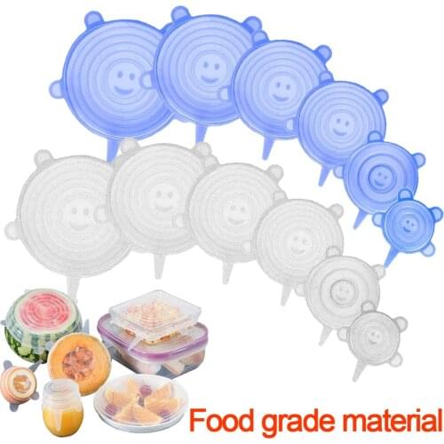 6/12pcs Silicone Stretch Lids Universal Lid Silicone Bowl Pot Lid Silicone Cover Pan Cooking Food Fresh Cover Microwave Cover