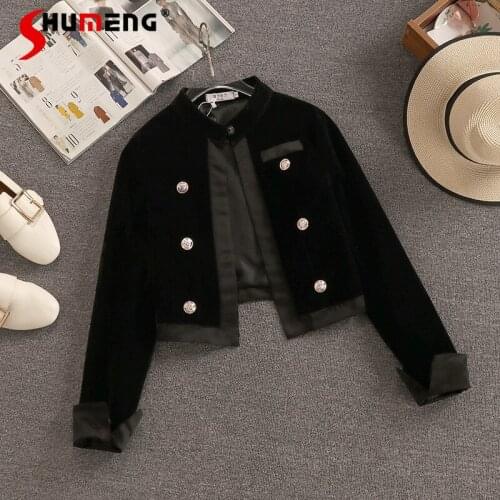 2021 Spring Autumn Womens New Style Student Versatile Short Suit Coat Ladies Fashion Gold Velvet Streetwear Patchwork Jacket