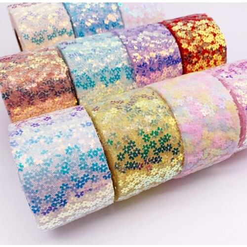 Hot Sale 6cm*10 yards plum mesh cloth sequins embroidery DIY childrens hair ornaments bow accessories ribbon