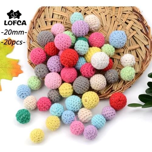 LOFCA 20pcs Wooden Crochet Beads 20mm Baby Teething Chewable Beads DIY Wooden Toy Baby Teether Pacifier Chain Clips