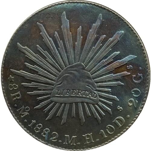 Mexico 8 Reales 1882 M H Go FR Plated Silver Copy Coin
