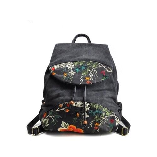 Fashion National embroidery women shopping backpacks!Nice floral embroidered lady Casual Hasp Backrack All-match canvas backruck