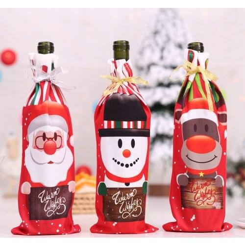 Creative Santa Claus Snowman Deer Wine Set Cartoon Xmas Wine Bottle Cover Merry Christmas Decor For Home Happy New Year 2022