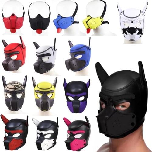 16 Style Neoprene Puppy Play Dog Hood Mask,Bdsm Bondage Slave Pet Roleplay Party Pup Mask,Removable Muzzle,Couple Flirt Sex Toys