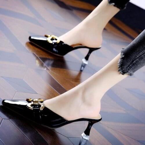 2021 Summer New Fashion Comfortable Pointed Bow Women Sandals One Word Buckle Womens Casual Sandals Mature Sexy Stiletto Heels