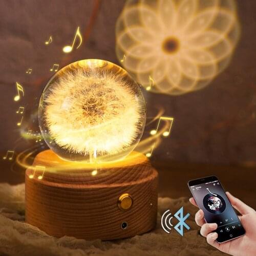 Dandelion Preserved Fresh Flower Rotating Music Box Night Light Music Box Crystal Ball