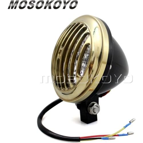 Solid Brass Grill Guard Headlight H4 Hi/Lo Beam Front Lamp for Cafe Racer Harley Chopper Bobber Old School Type