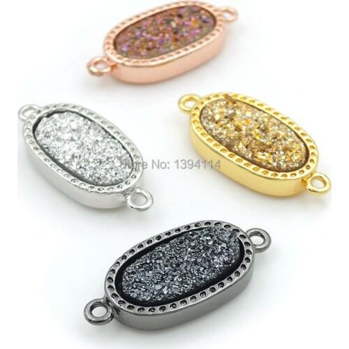21*10*3mm Mixed Colors Plastic Druse Filigree Oval Base Of Gluing Plastic Druse Connectors Fit For Making Bracelets Jewelry