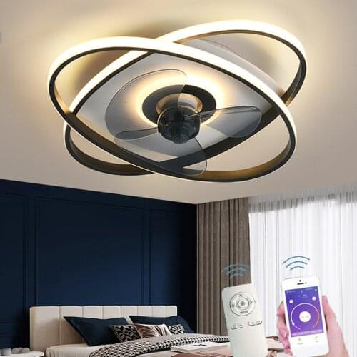 Ceiling Fan with LED Light Modern Creative Stepless Dimming Round Chandelier Invisible Mute for Household Childrens Room