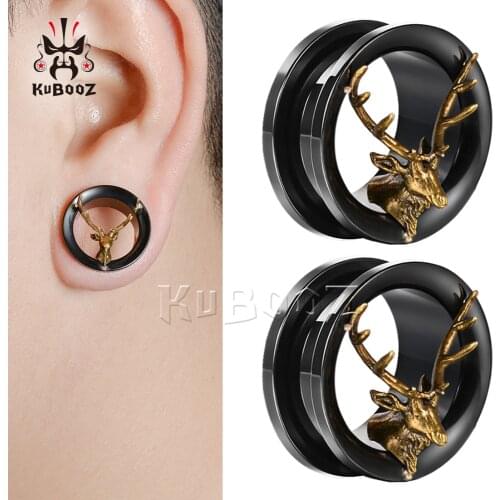 KUBOOZ Trendy Latest Stainless Steel Deer Ear Plugs Gauges Screw Tunnels Body Piercing Jewelry Ear Expanders Stretchers 6-25mm